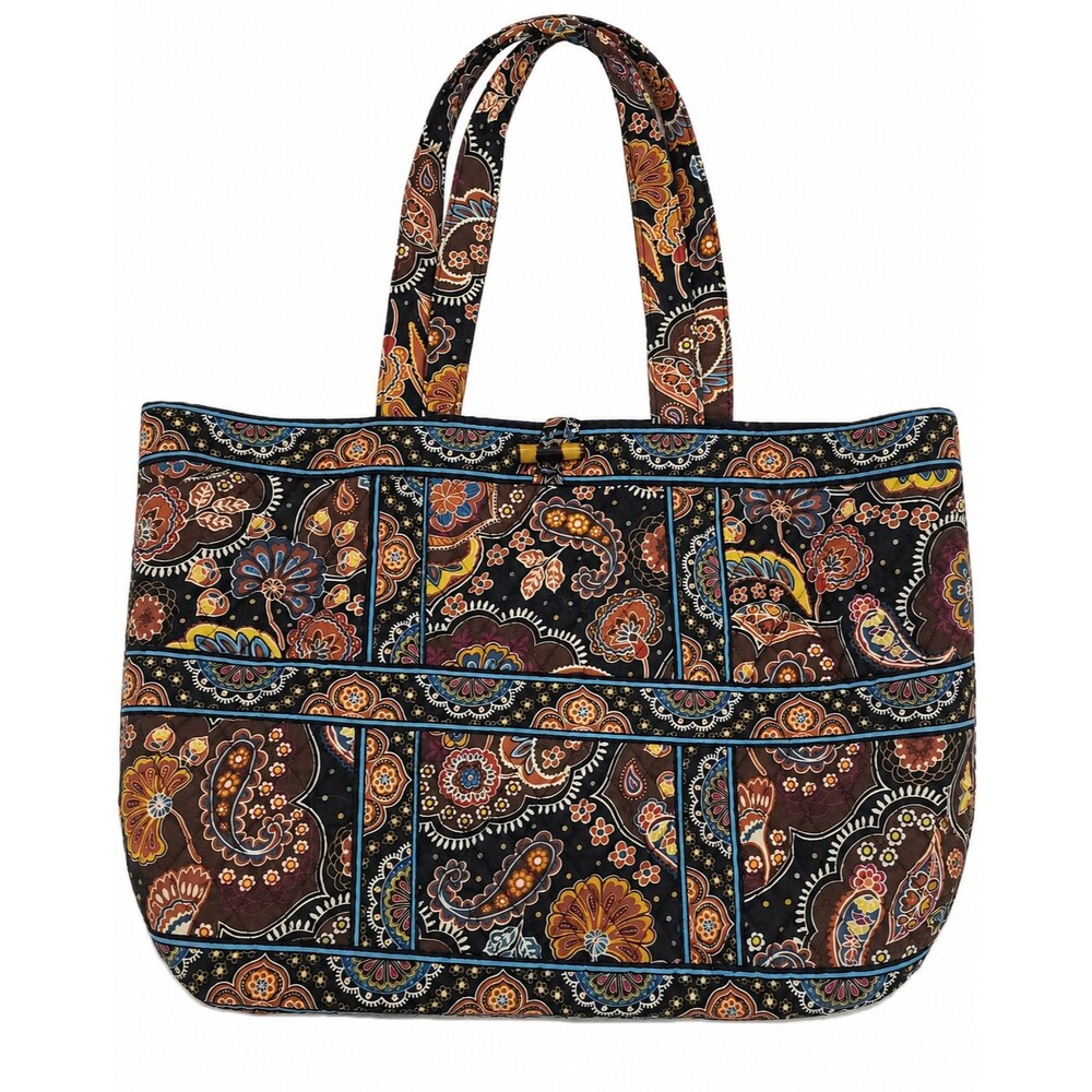 Vera Bradley Large Toggle Tote Java Blue Paisley Quilted Cotton Retired